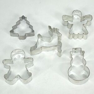 5 Vintage Christmas Cookie Cutters Stainless Cottagecore Holiday Baking Shapes